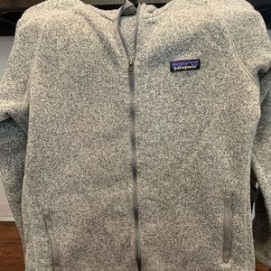 Gray Sherpa Lined Patagonia Hooded Jacket.